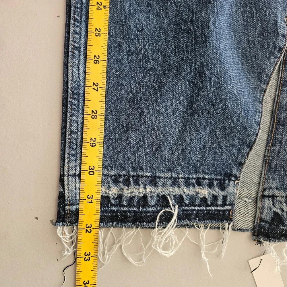 Reformation Val 90s Mid Rise Straight Jeans 31 Blue Vented Let Down Hem NWT